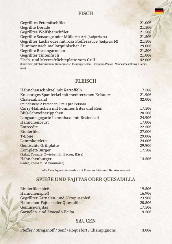 Restaurante Tentol Cala Egos Deutsch fisch fleisc spiebe fajitas quesadilla und saucen 2026 food