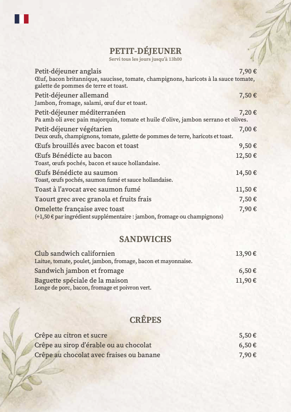 RESTAURANT TENTOL FRANÇAIS - petit-dejeuner, sandwichs et crepes 2026