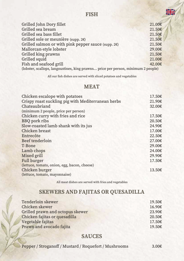 english - fish, meat, skewers, fajitas, quesadillas and sauces 2026